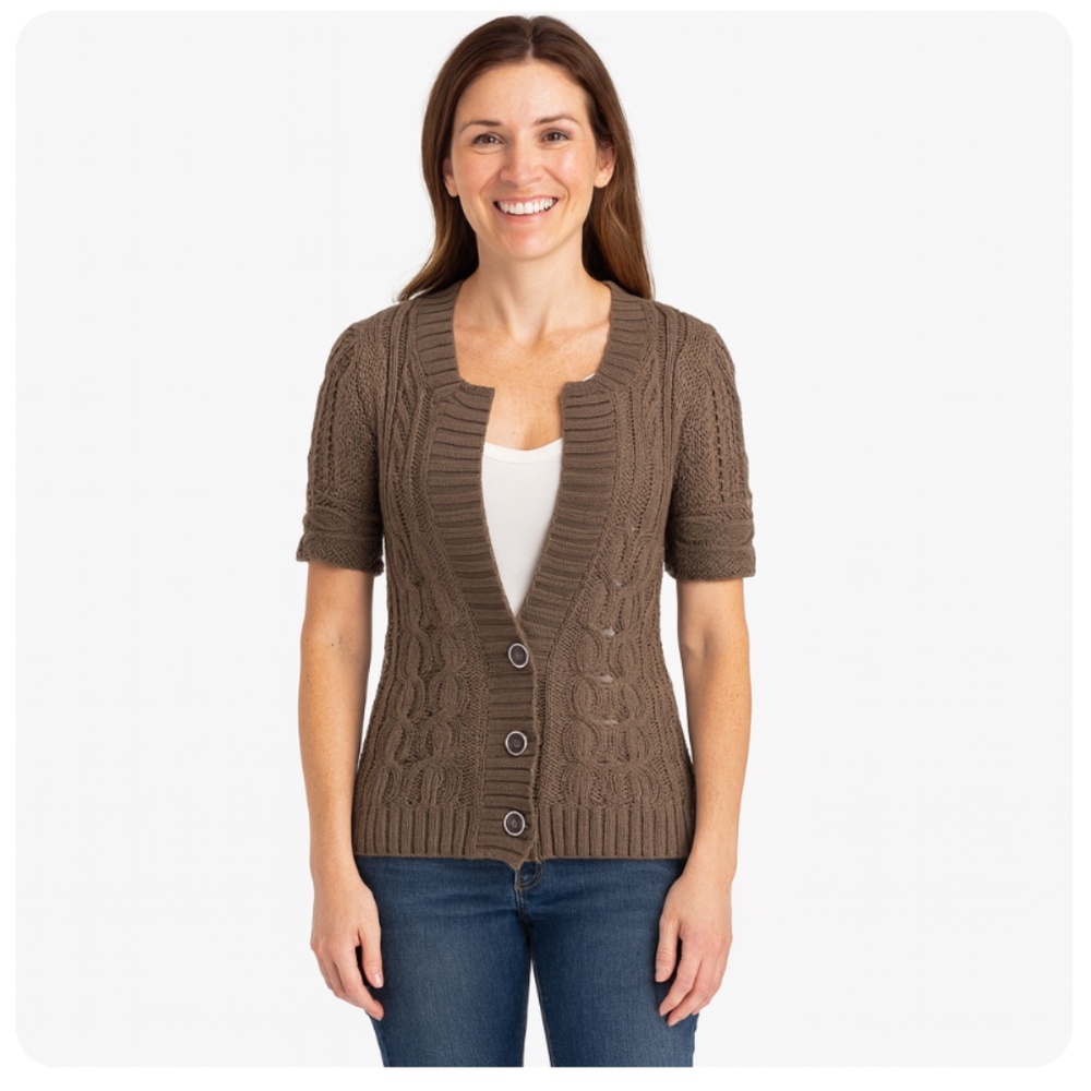 BANANA REPUBLIC Half Sleeve Cable Knit Cardigan Taupe XSP